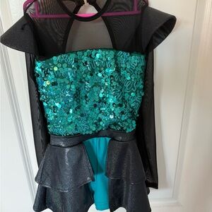 Revolution Teal and Black Sequin Kids Dance Costume